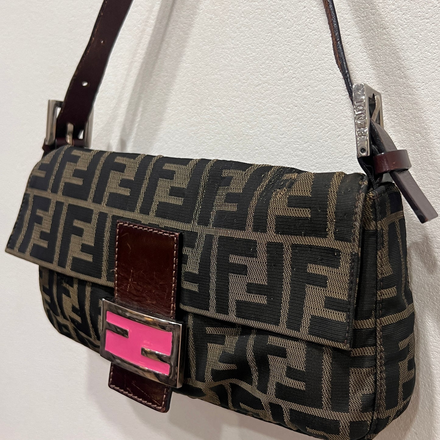 FENDI Baguette with Pink Logo Hardware