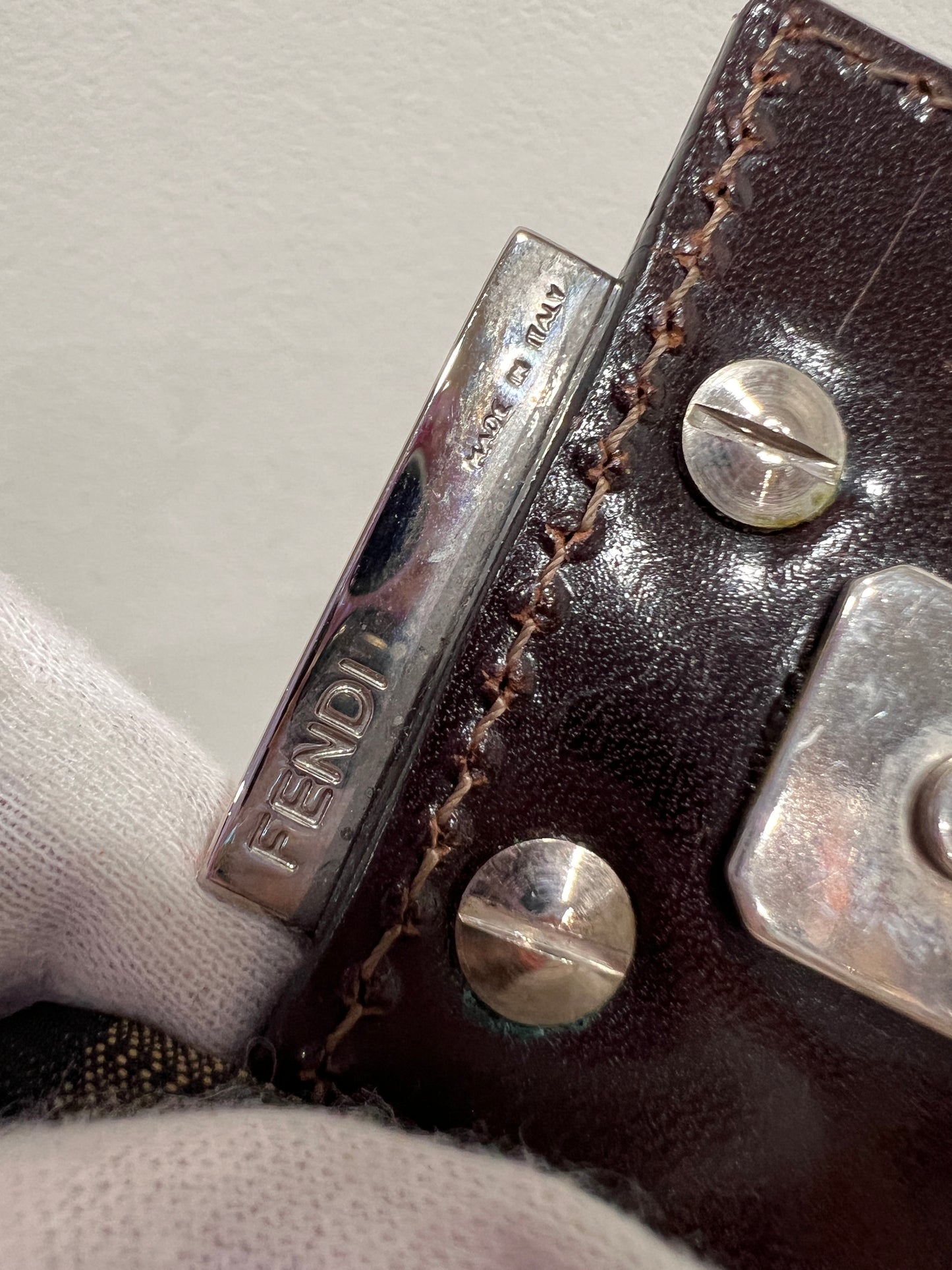 FENDI Baguette with Pink Logo Hardware