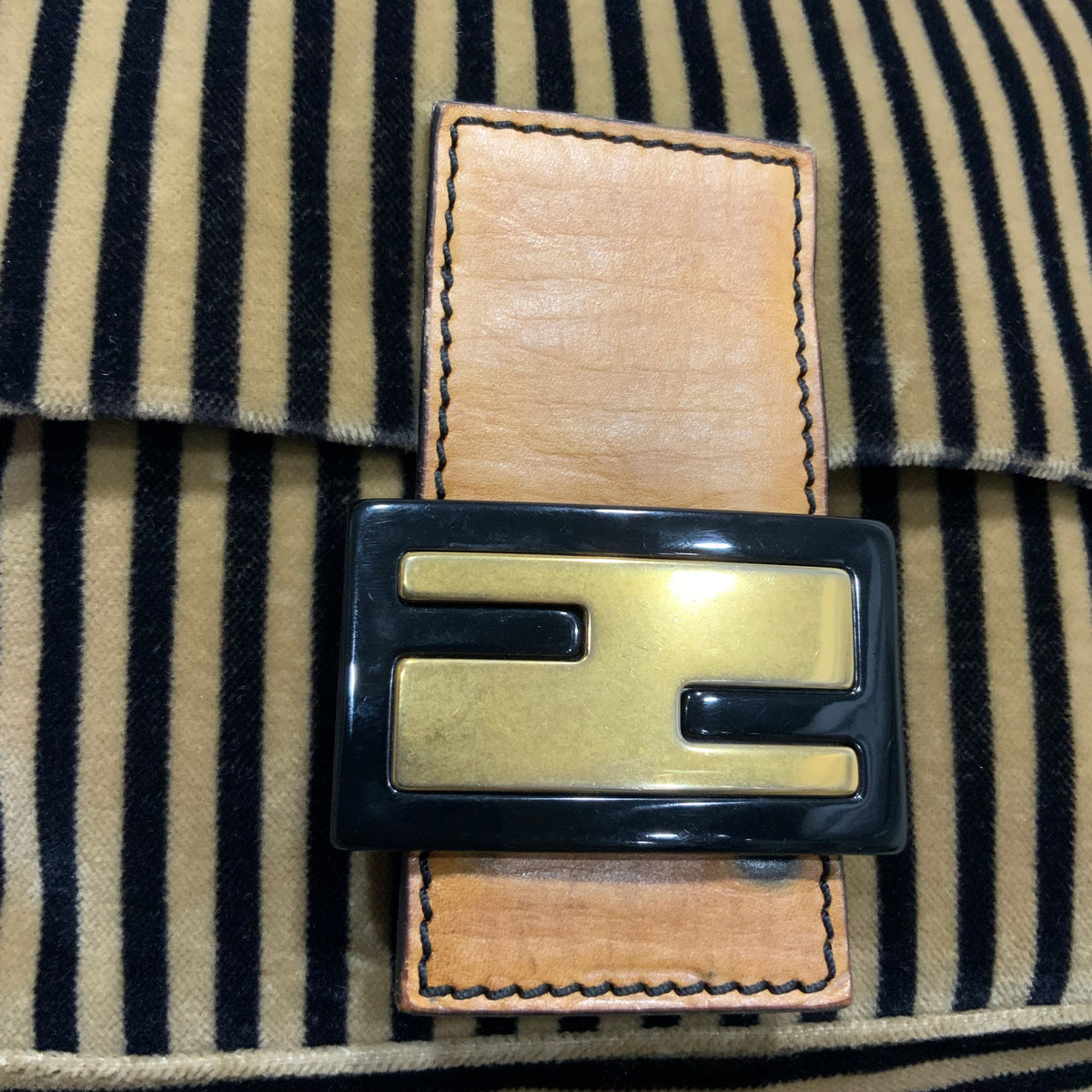 FENDI Velvet Pequin Striped Mamma Baguette Flap