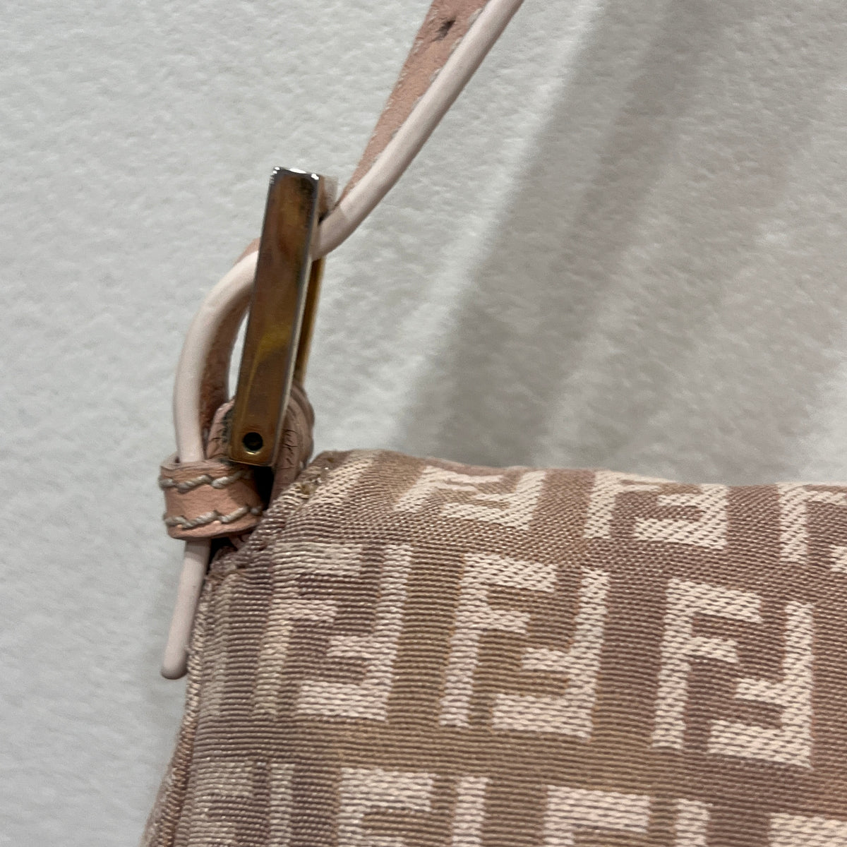 FENDI Mamma Baguette Zuccino Canvas in Old Rose Gold