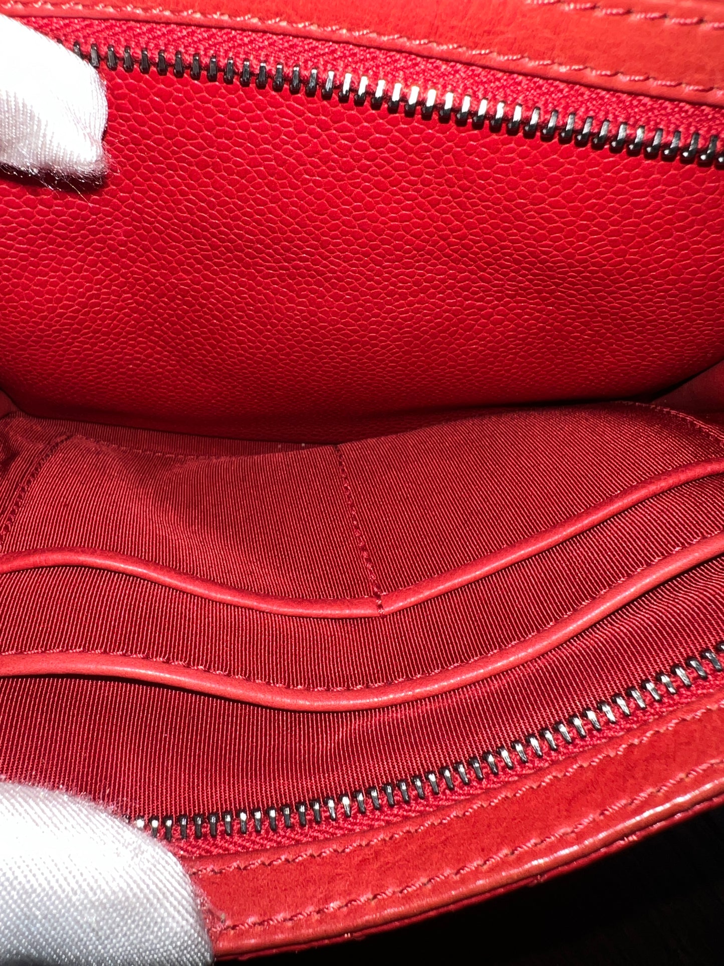 CHANEL Red Caviar Leather Camera Chain Bag