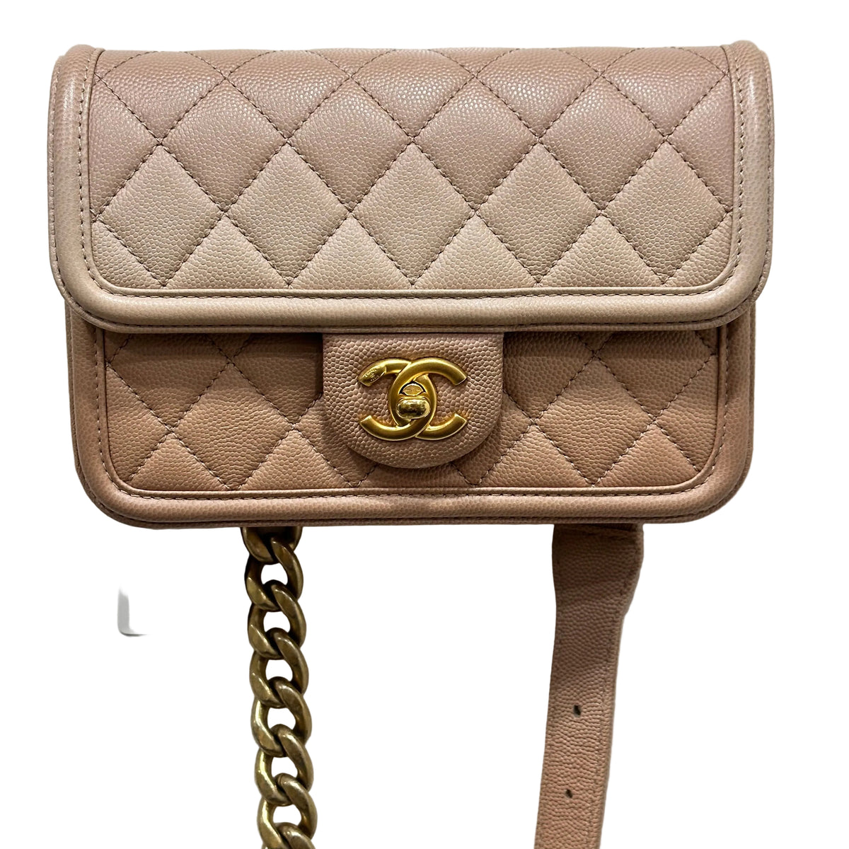 CHANEL Beige Ombre Quilted Caviar Leather Sunset On The Sea Flap / Waist Bag