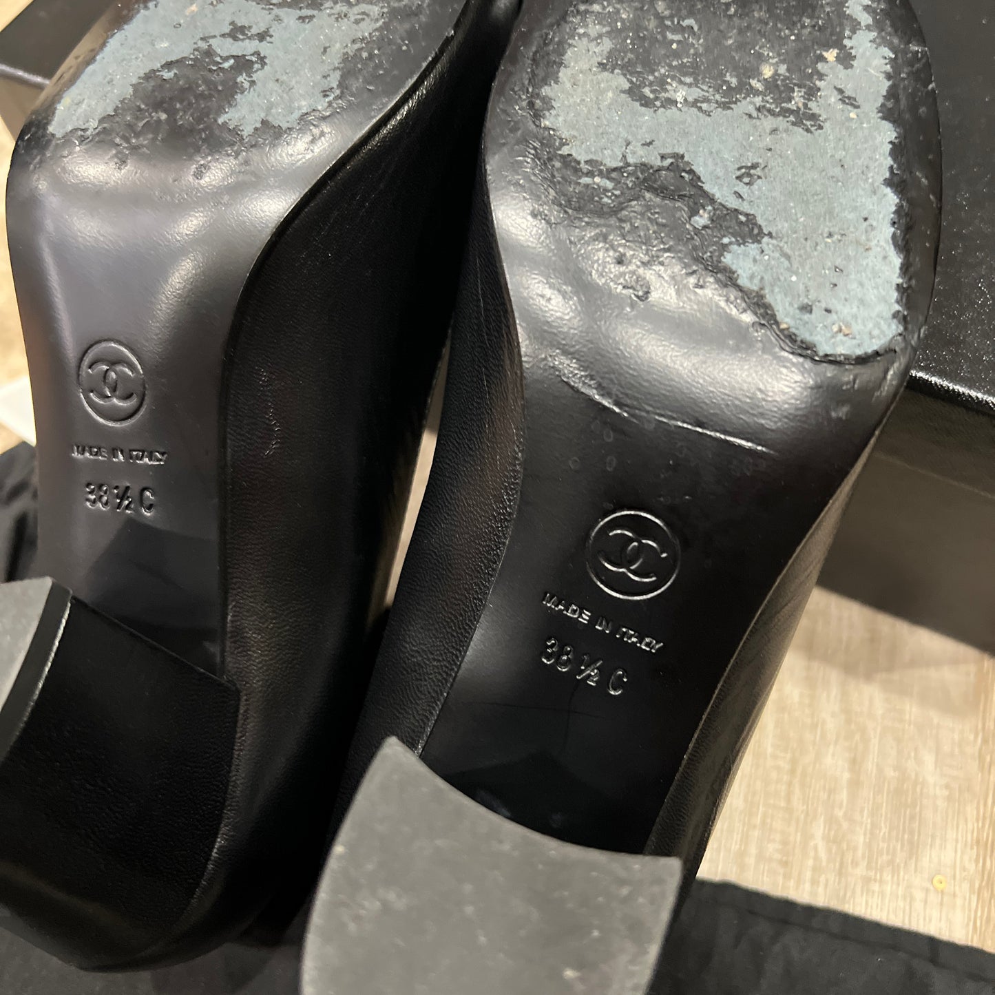 CHANEL Mary Jane Platform Block Heels Size 38 1/2