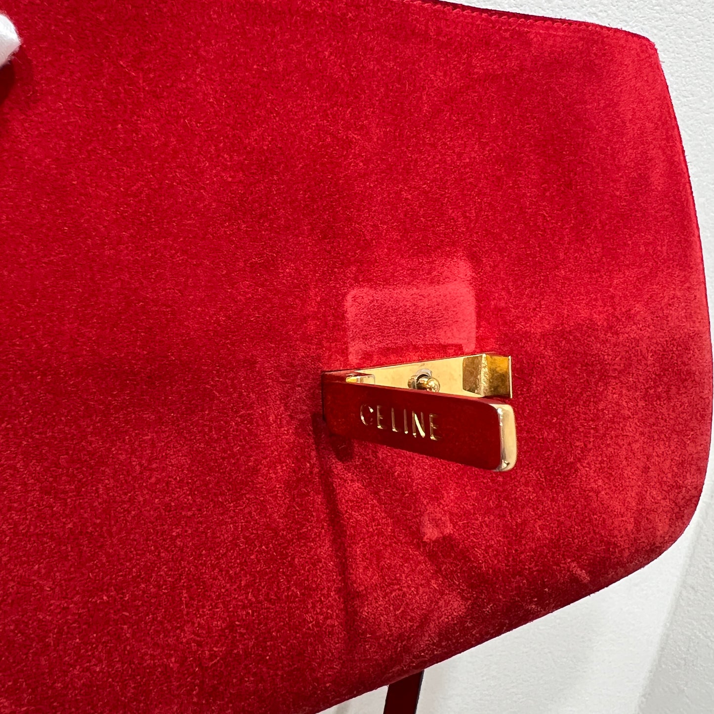 CELINE Horseshoe Red Suede Leather Two-Way Handbag