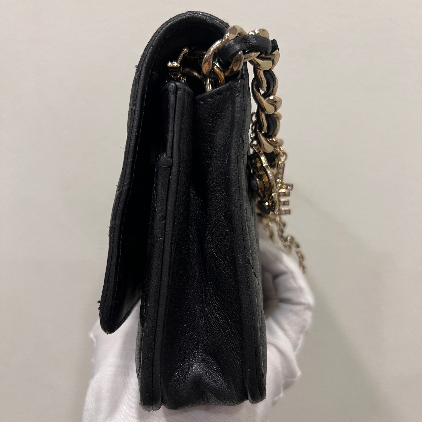 CHANEL Black Wallet on Chain (WOC) Coco Charm Lambskin