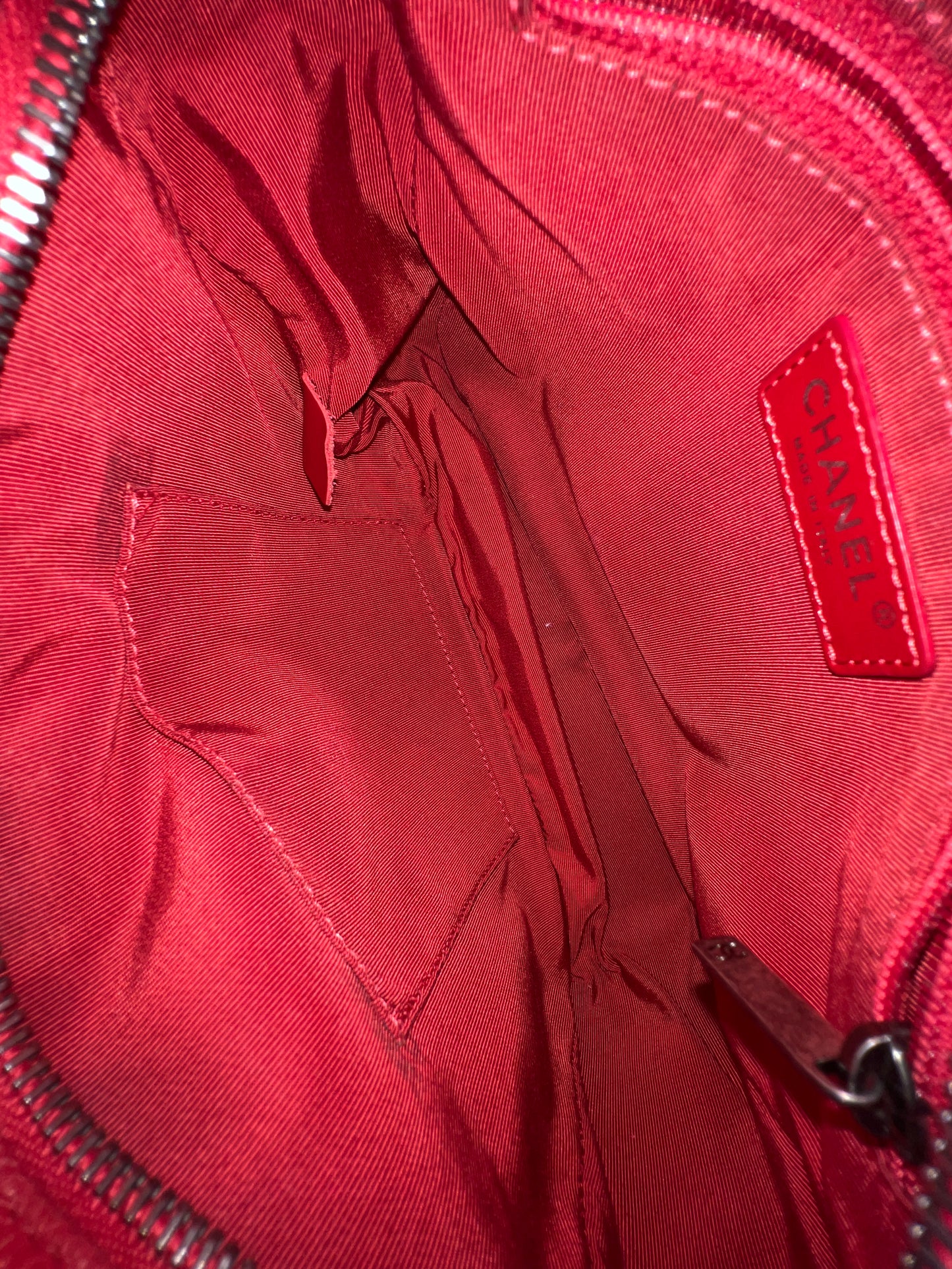 CHANEL Red Caviar Leather Camera Chain Bag