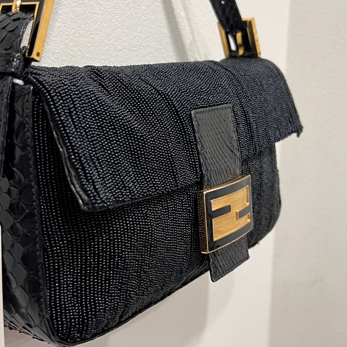 FENDI Beaded and Phyton Baguette