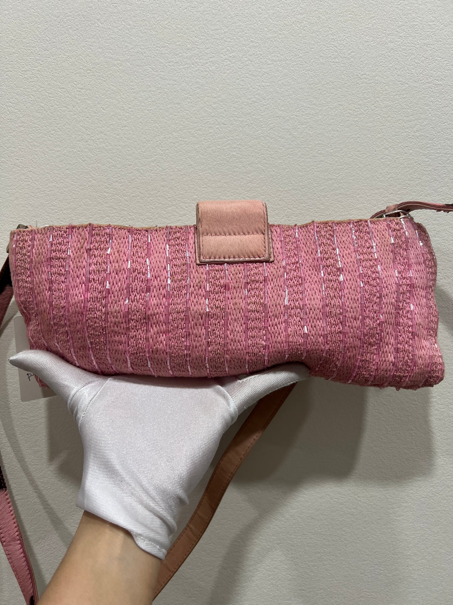 FENDI Pink Beaded Baguette Shoulder Bag