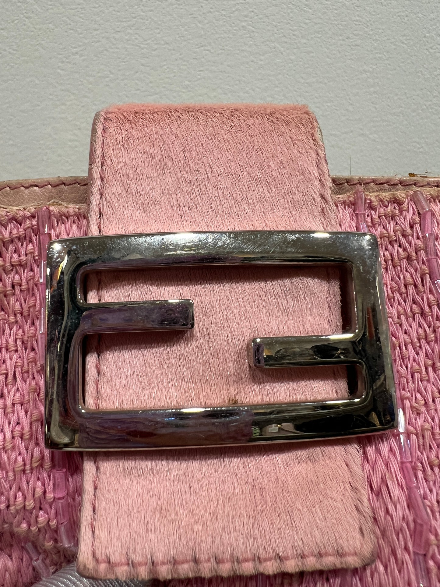 FENDI Pink Beaded Baguette Shoulder Bag