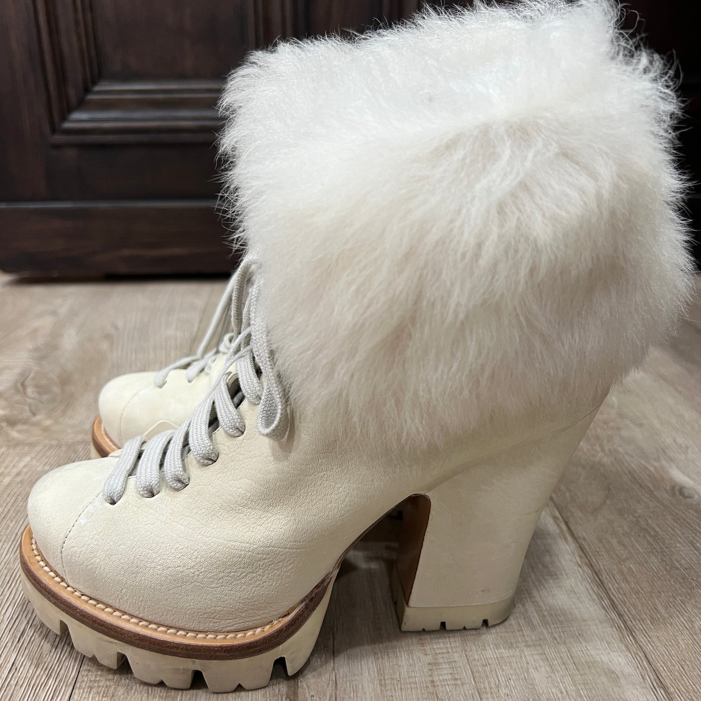 PRADA White Leather Fur Lined Shearling Half Boots Size 6 or 36 Shoes