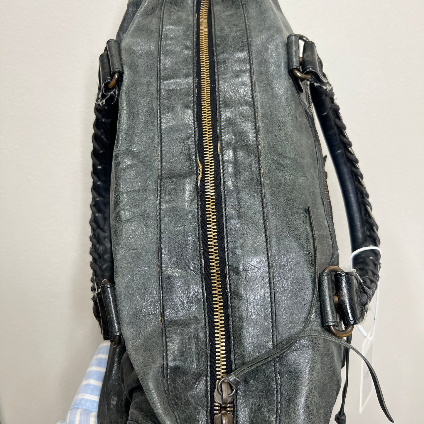 BALENCIAGA Anthracite Leather Motorcycle Twiggy Bag