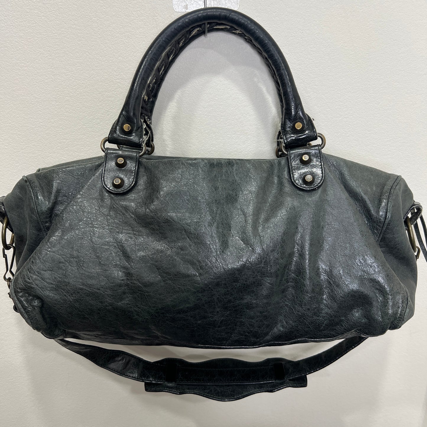 BALENCIAGA Anthracite Leather Motorcycle Twiggy Bag