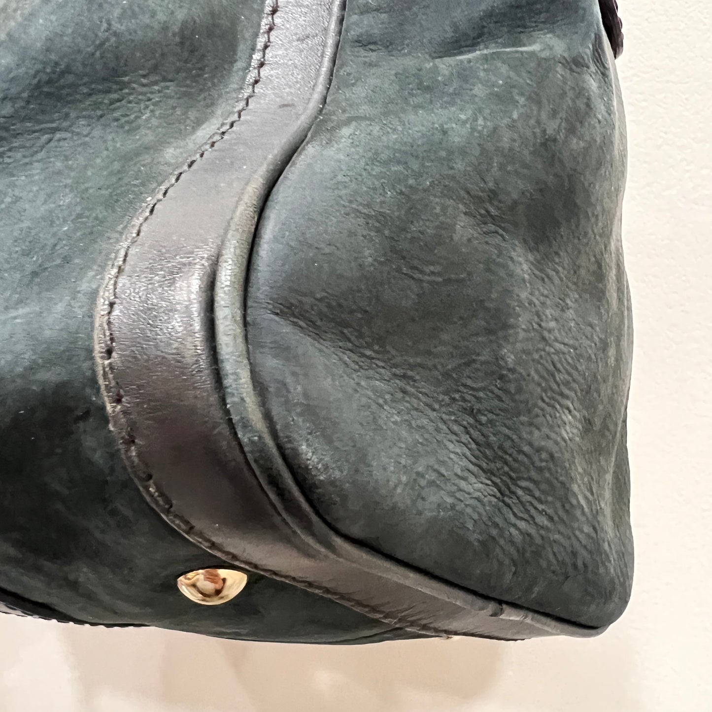 GUCCI Green Gucci Suede Web Satchel/Boston Bag