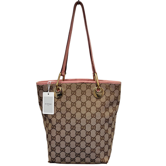 GUCCI GG Canvas Pink Leather Tote Bag