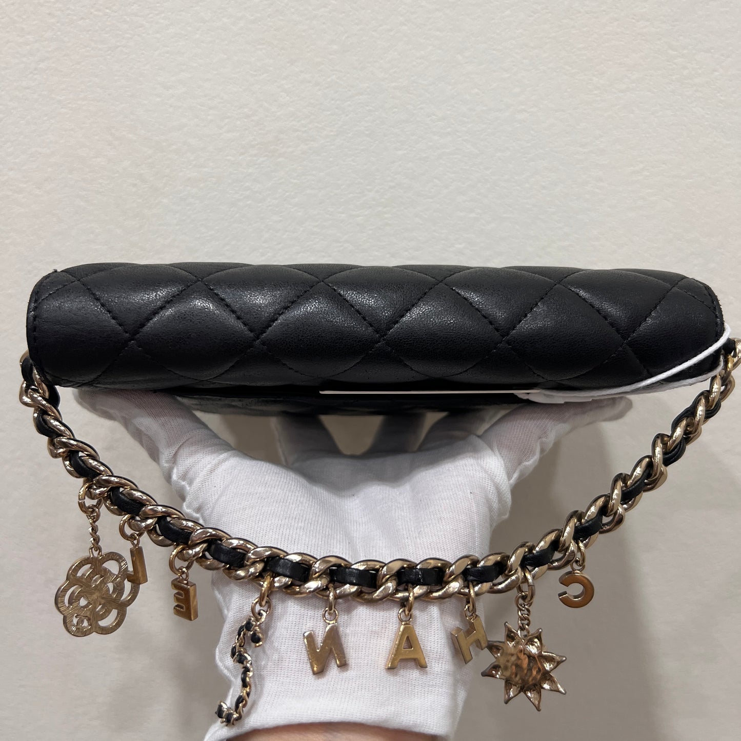 CHANEL Black Wallet on Chain (WOC) Coco Charm Lambskin
