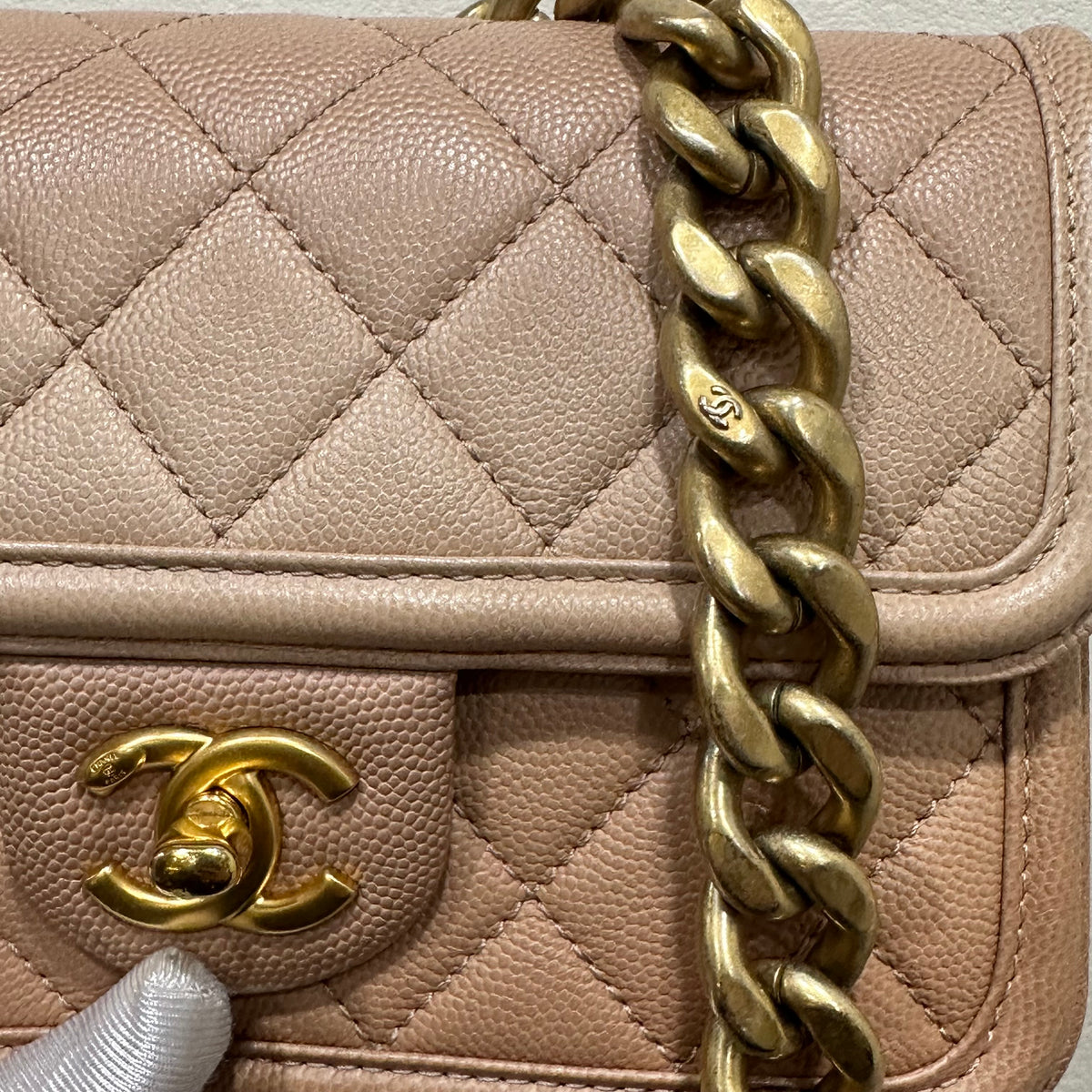 CHANEL Beige Ombre Quilted Caviar Leather Sunset On The Sea Flap / Waist Bag