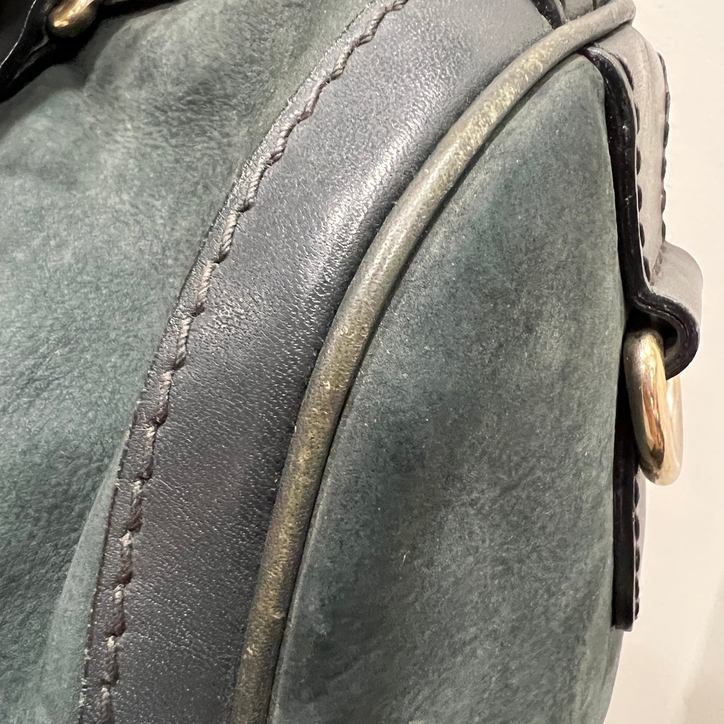 GUCCI Green Gucci Suede Web Satchel/Boston Bag
