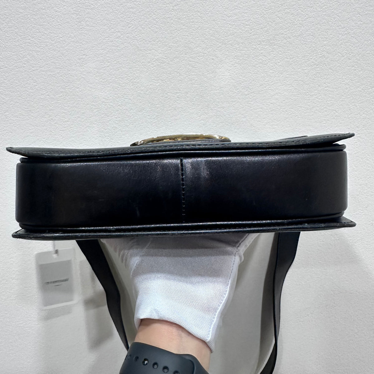 CELINE  Vintage Celine Horse Carriage Buckle Shoulder Bag in Dark leather with a Signature Gold-and-Silver Tone Sulky Horse-and-Carriage Front Clasp