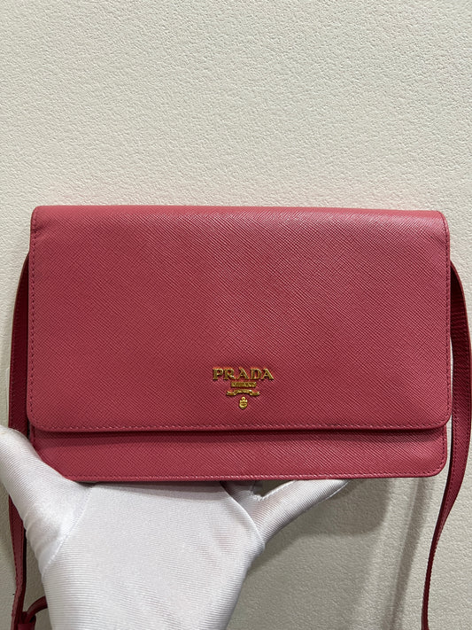 PRADA Saffiano Wallet on Strap with Mirror