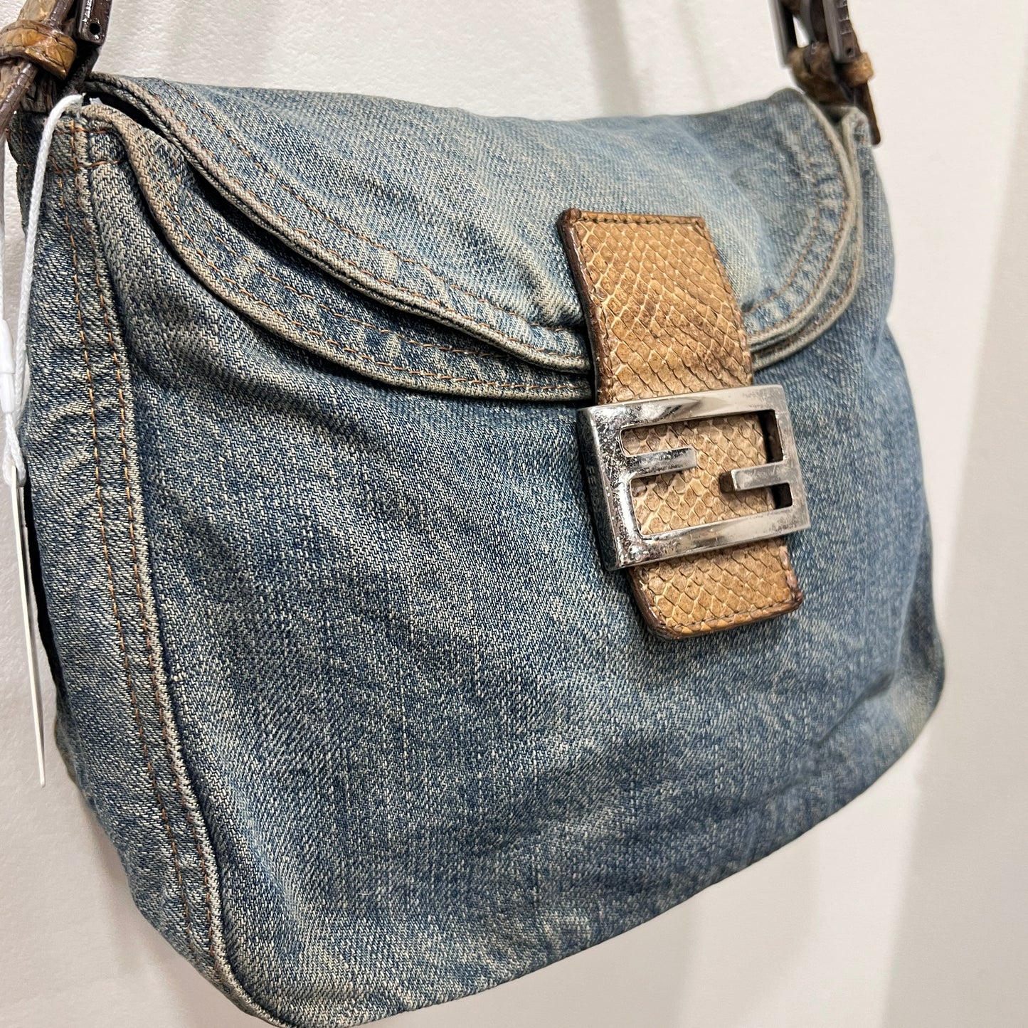Fendi Mamma Baguette Denim Shoulder Bag