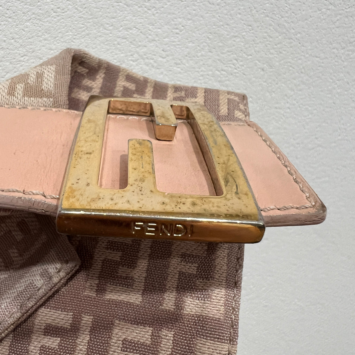 FENDI Mamma Baguette Zuccino Canvas in Old Rose Gold