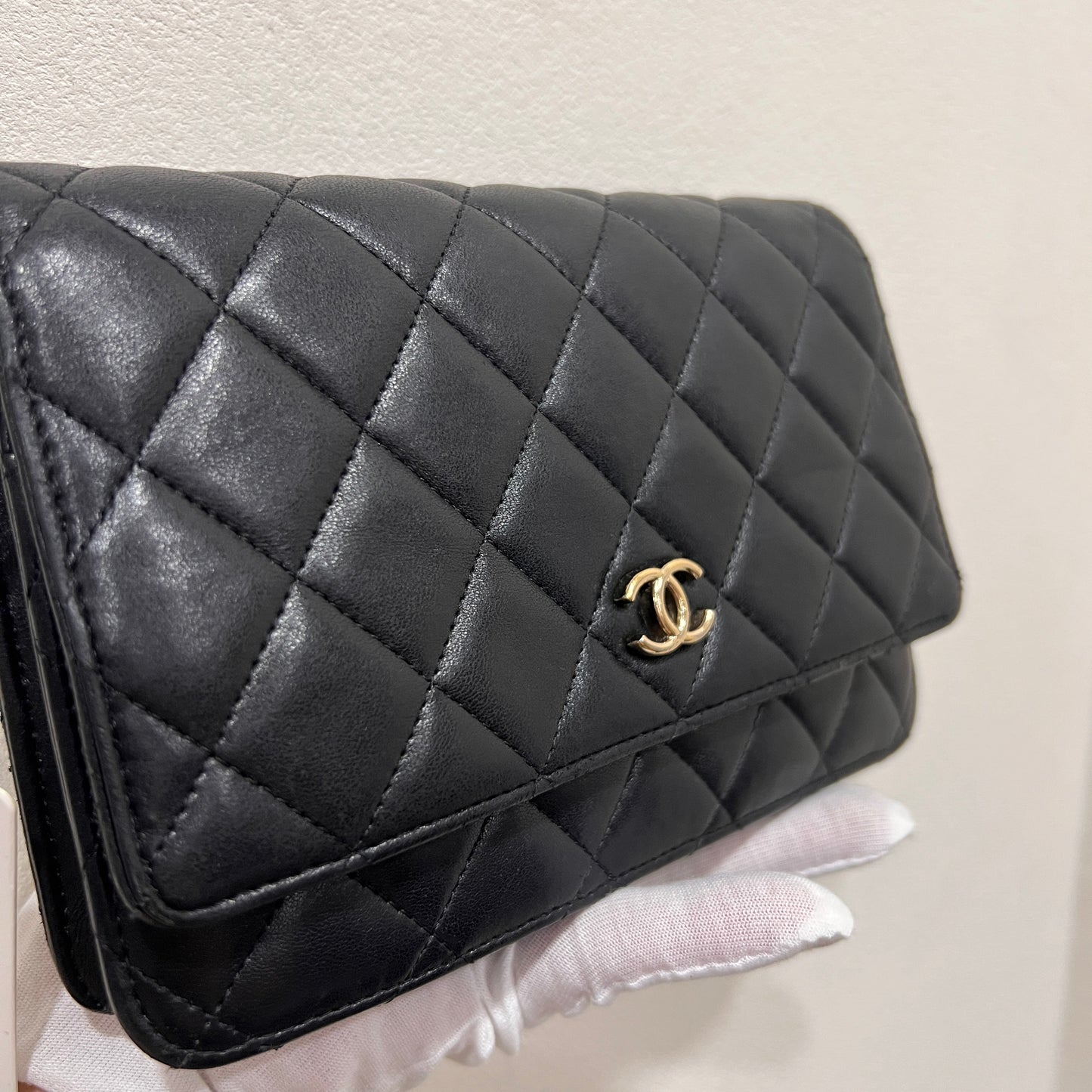CHANEL Black Wallet on Chain (WOC) Coco Charm Lambskin
