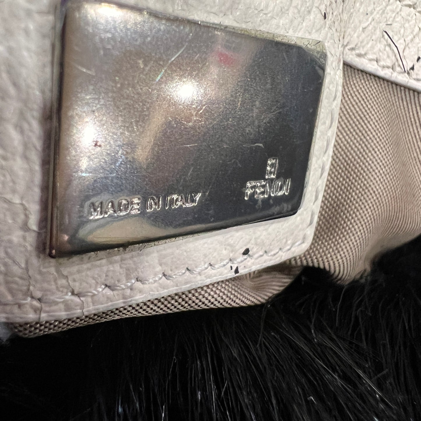 FENDI Baguette Black Faux Fur Shoulder Bag