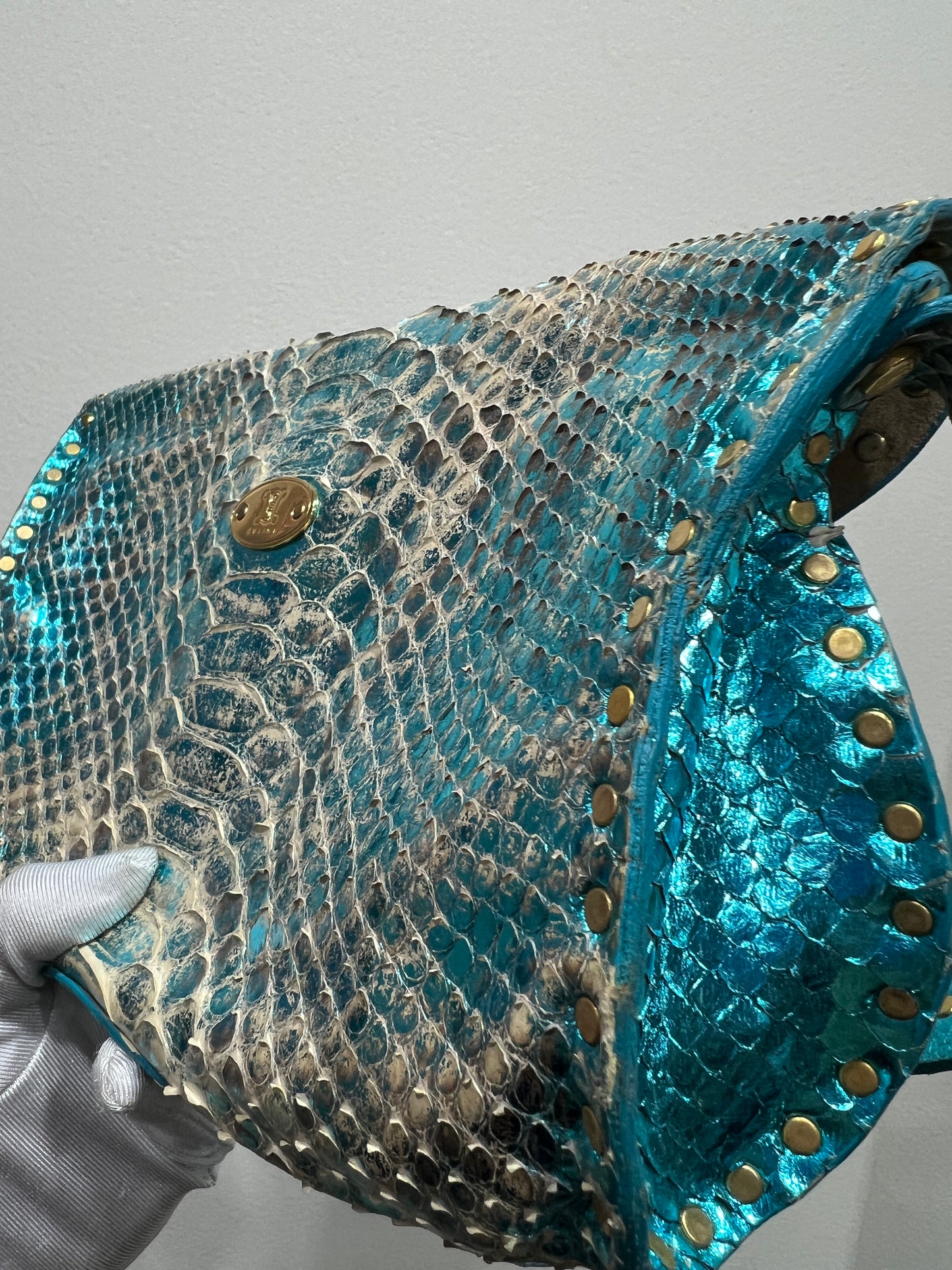 CELINE Blue Phyton Shoulder Bag