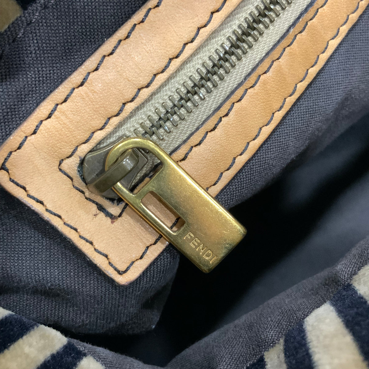 FENDI Velvet Pequin Striped Mamma Baguette Flap