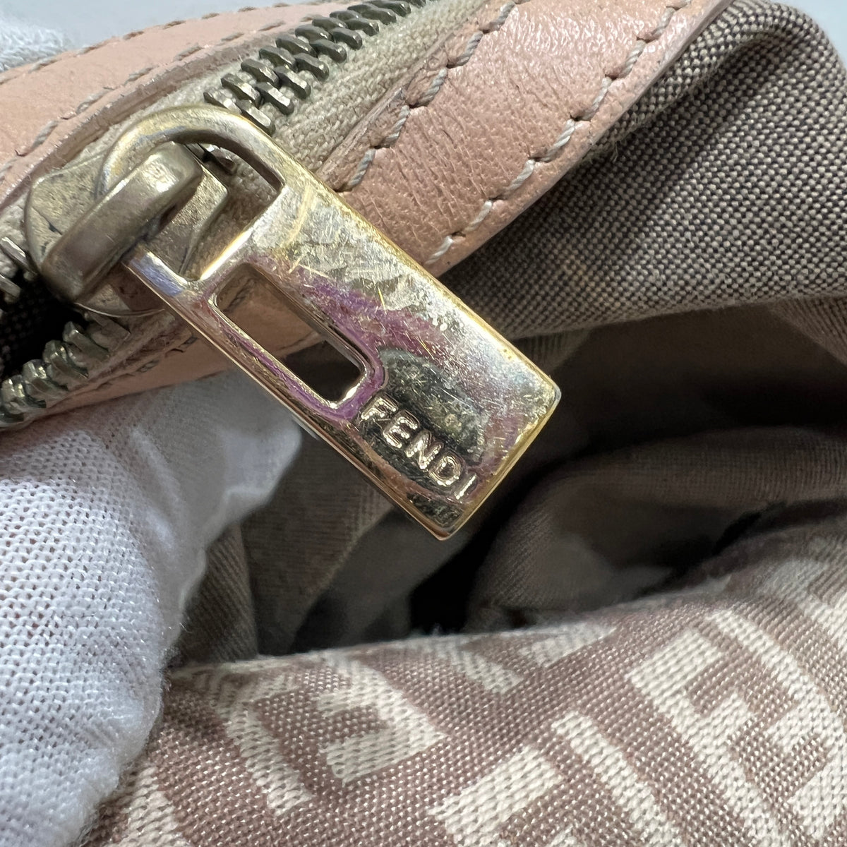 FENDI Mamma Baguette Zuccino Canvas in Old Rose Gold