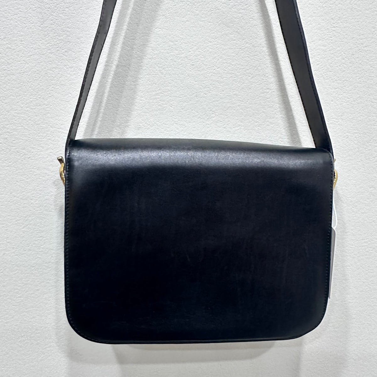 CELINE  Vintage Celine Horse Carriage Buckle Shoulder Bag in Dark leather with a Signature Gold-and-Silver Tone Sulky Horse-and-Carriage Front Clasp