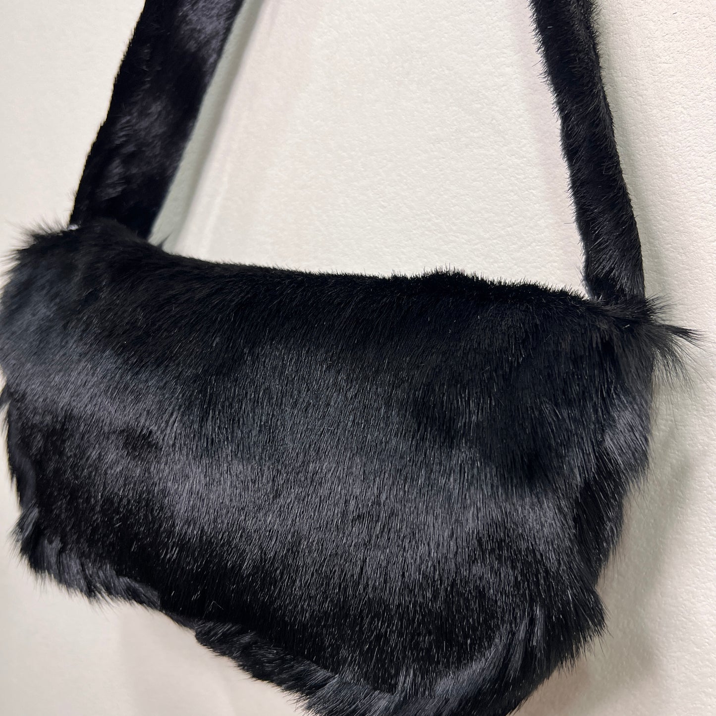 FENDI Baguette Black Faux Fur Shoulder Bag