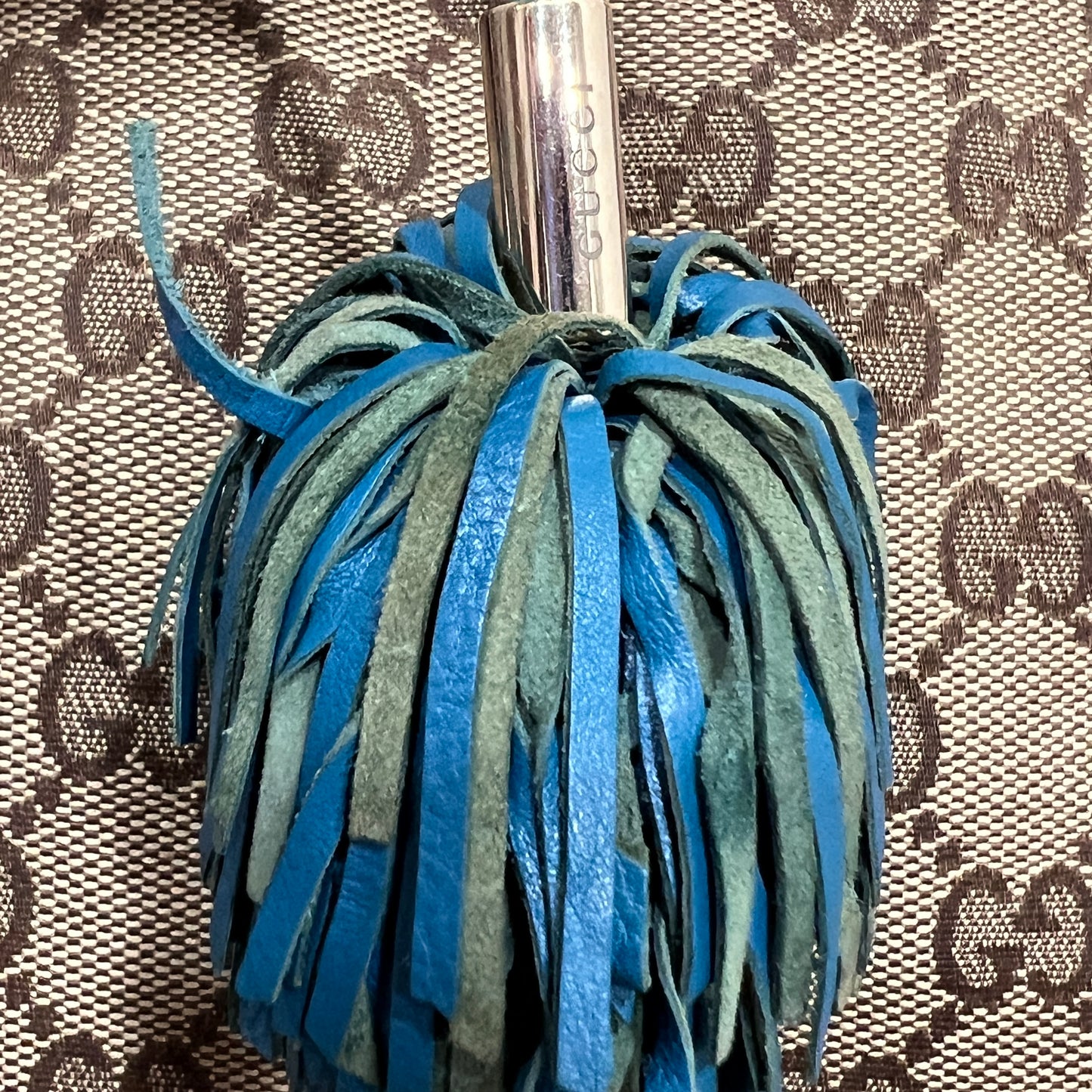 GUCCI GG Canvas Tote Bag Purple Trim and Leather Tassel Charm