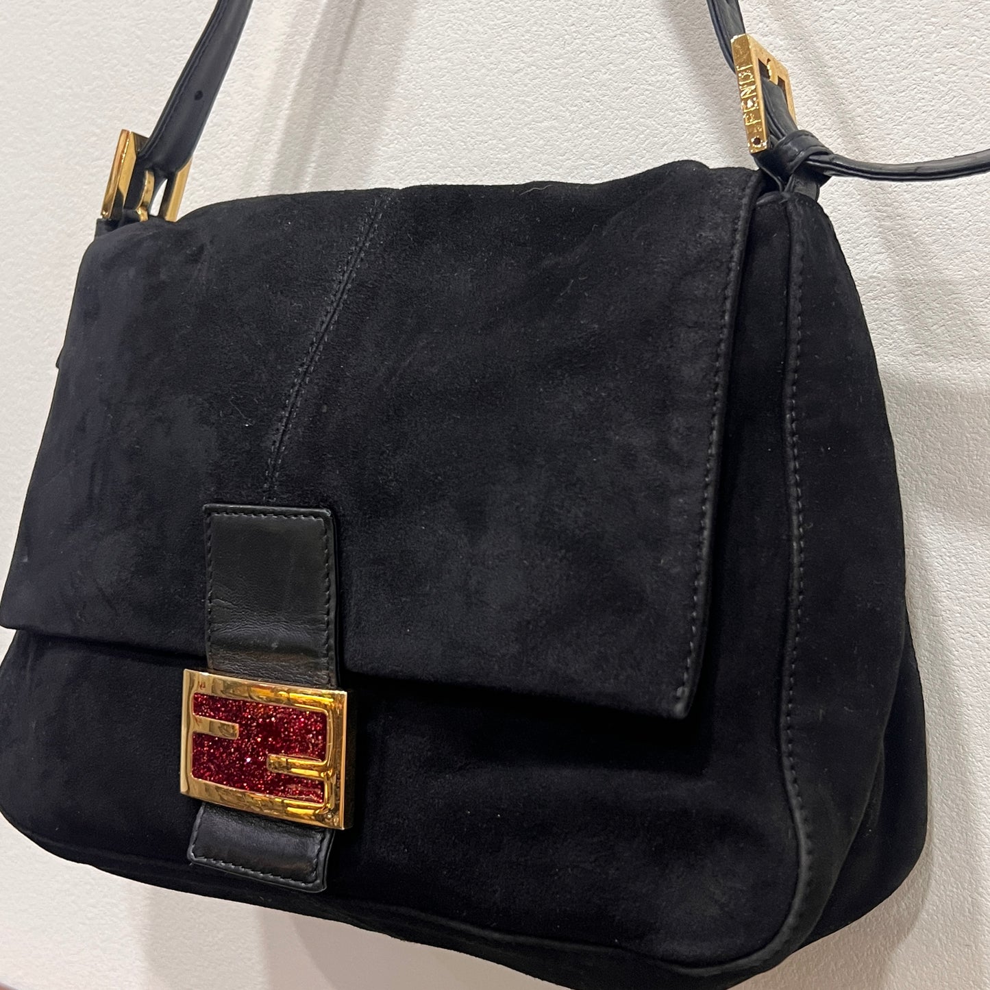 FENDI Black Suede Mamma Baguette