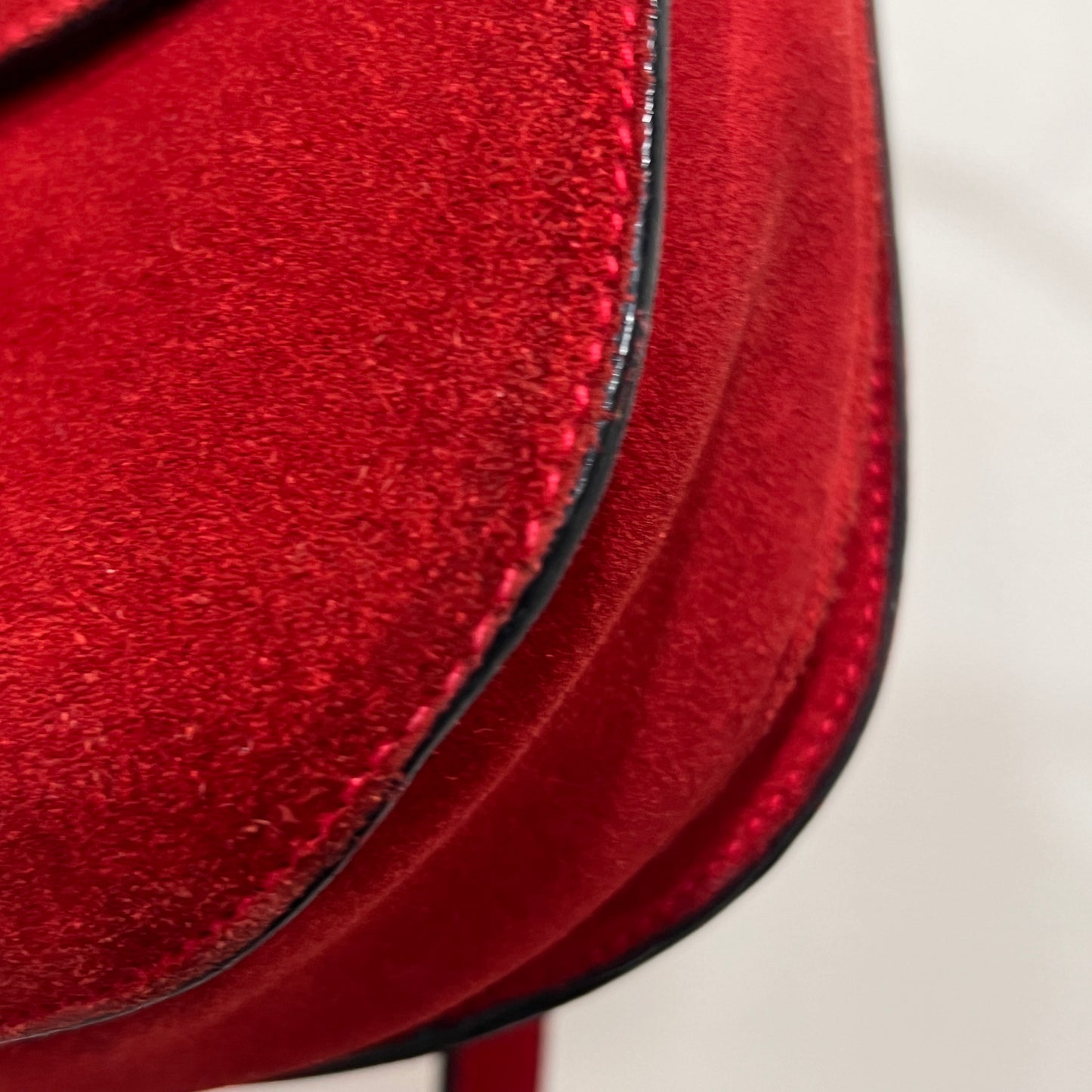 CELINE Horseshoe Red Suede Leather Two-Way Handbag