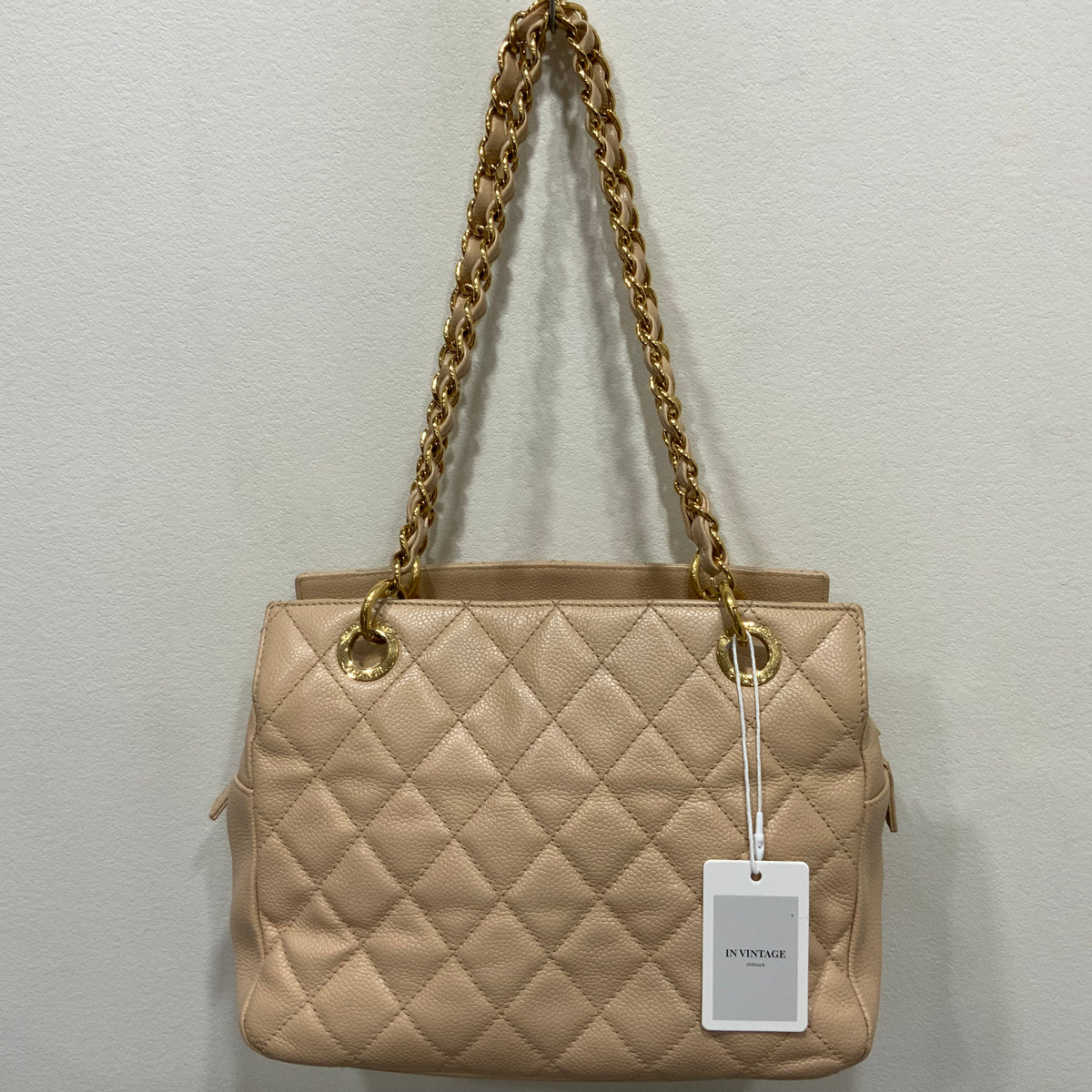 CHANEL Beige Petite Timeless Tote Quilted Caviar Leather