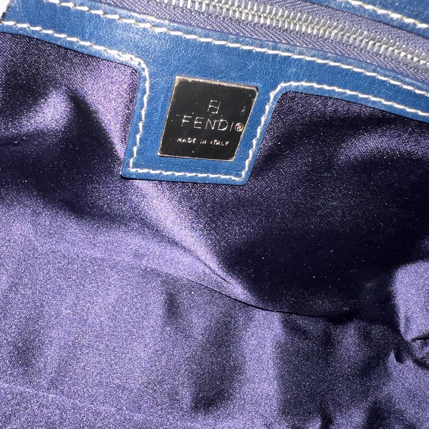 FENDI Zuccino Navy Blue Silver Hardware Handbag 25cm