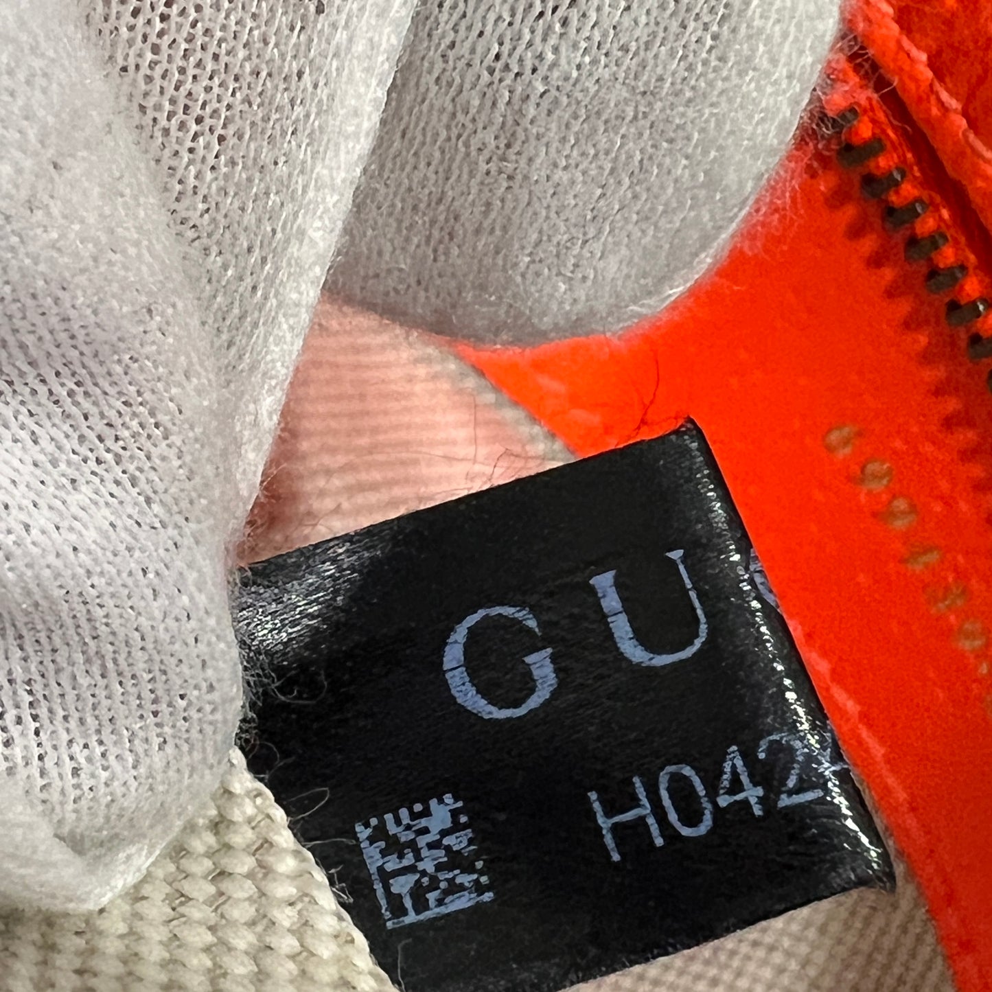 GUCCI GG Supreme Monogram Textured Dollar Calfskin Web Ophidia Wristlet Shoulder Bag Beige Ebony Orange