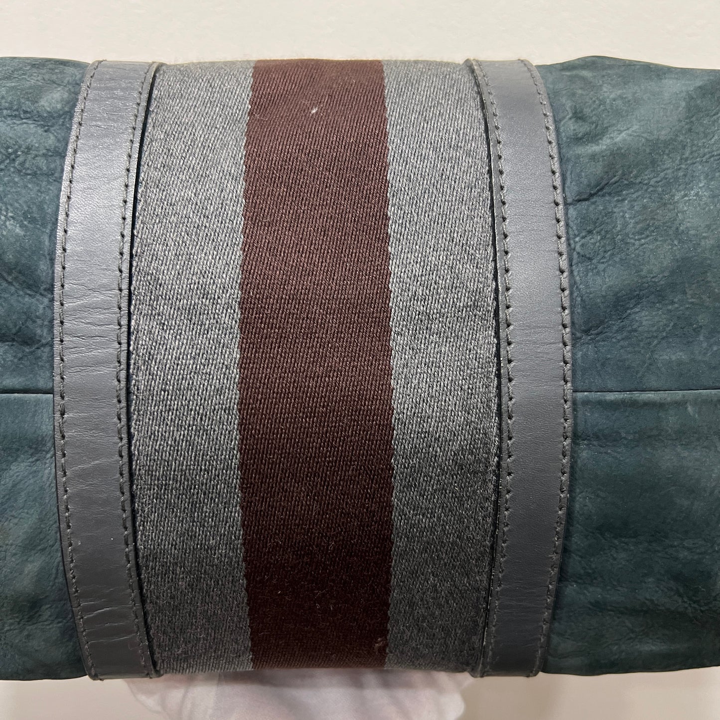GUCCI Green Gucci Suede Web Satchel/Boston Bag