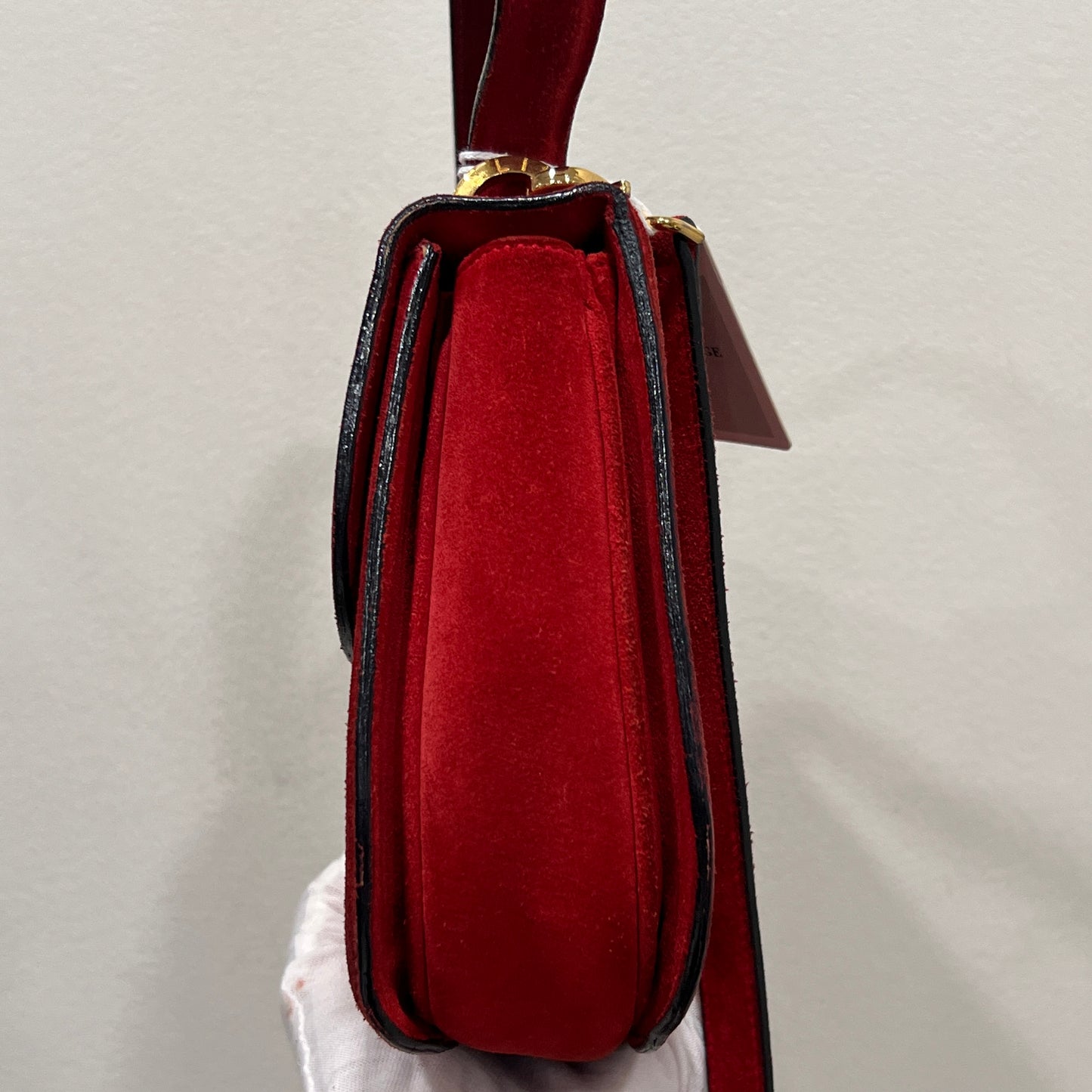 CELINE Horseshoe Red Suede Leather Two-Way Handbag