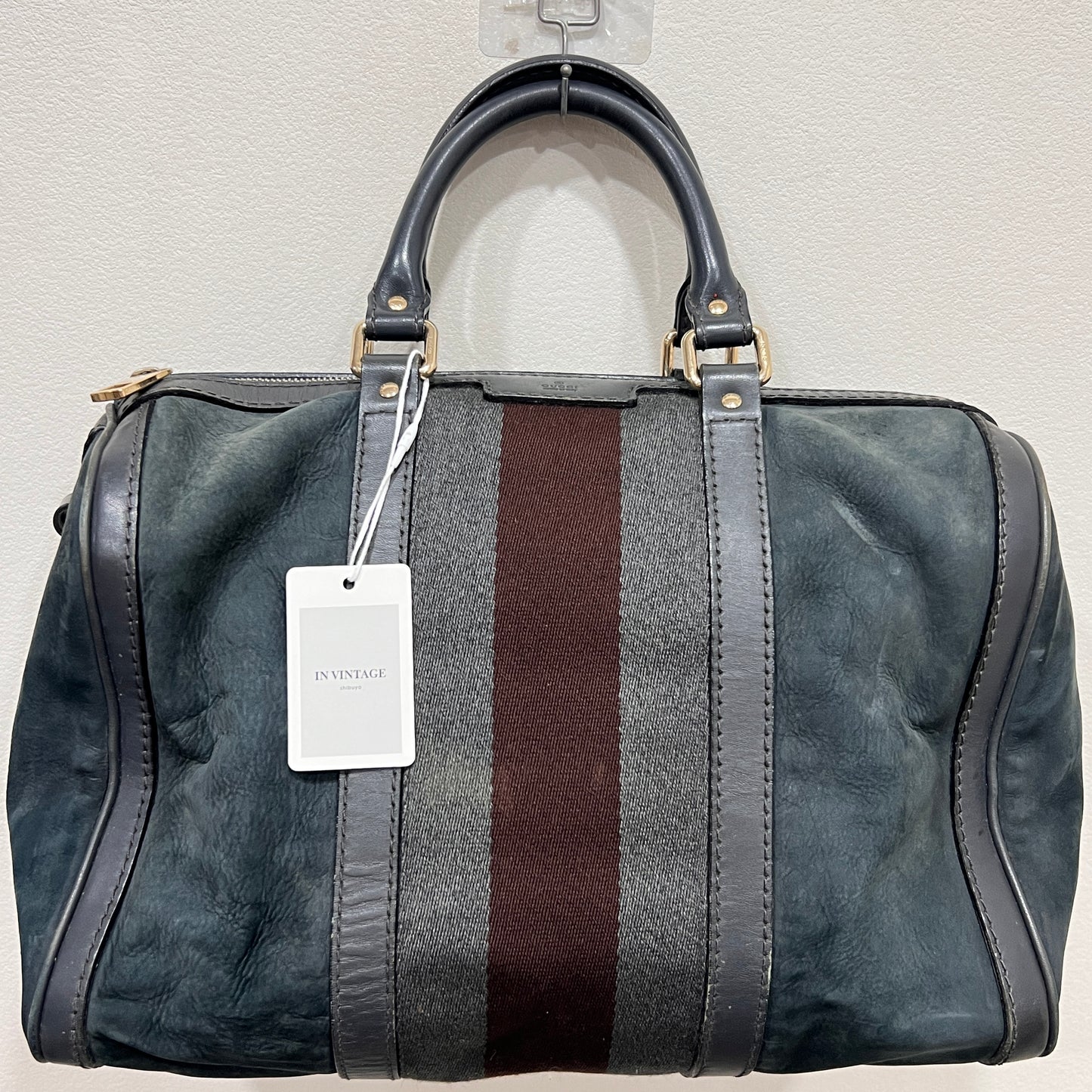 GUCCI Green Gucci Suede Web Satchel/Boston Bag