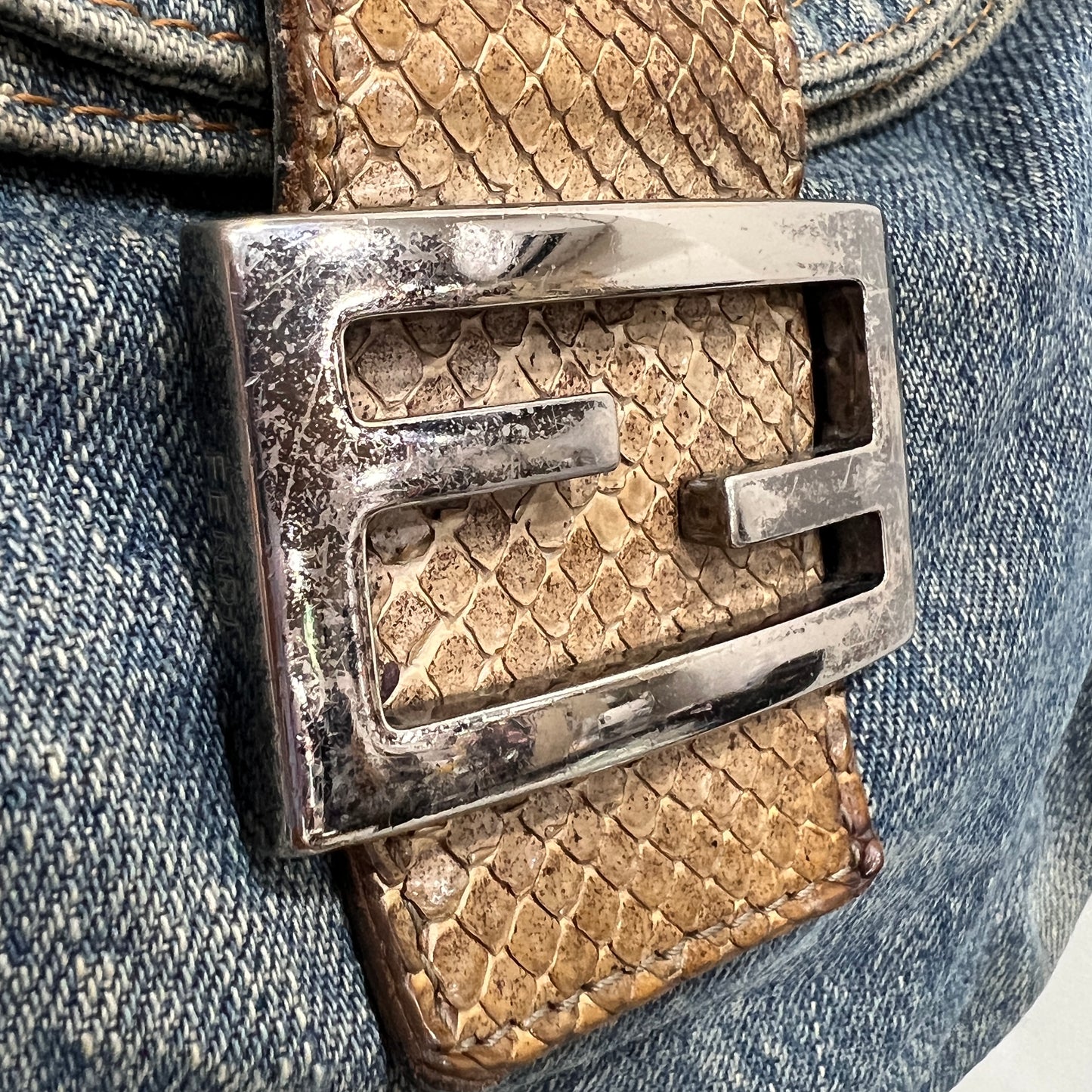 Fendi Mamma Baguette Denim Shoulder Bag