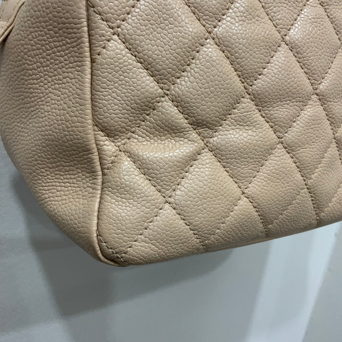 CHANEL Beige Petite Timeless Tote Quilted Caviar Leather