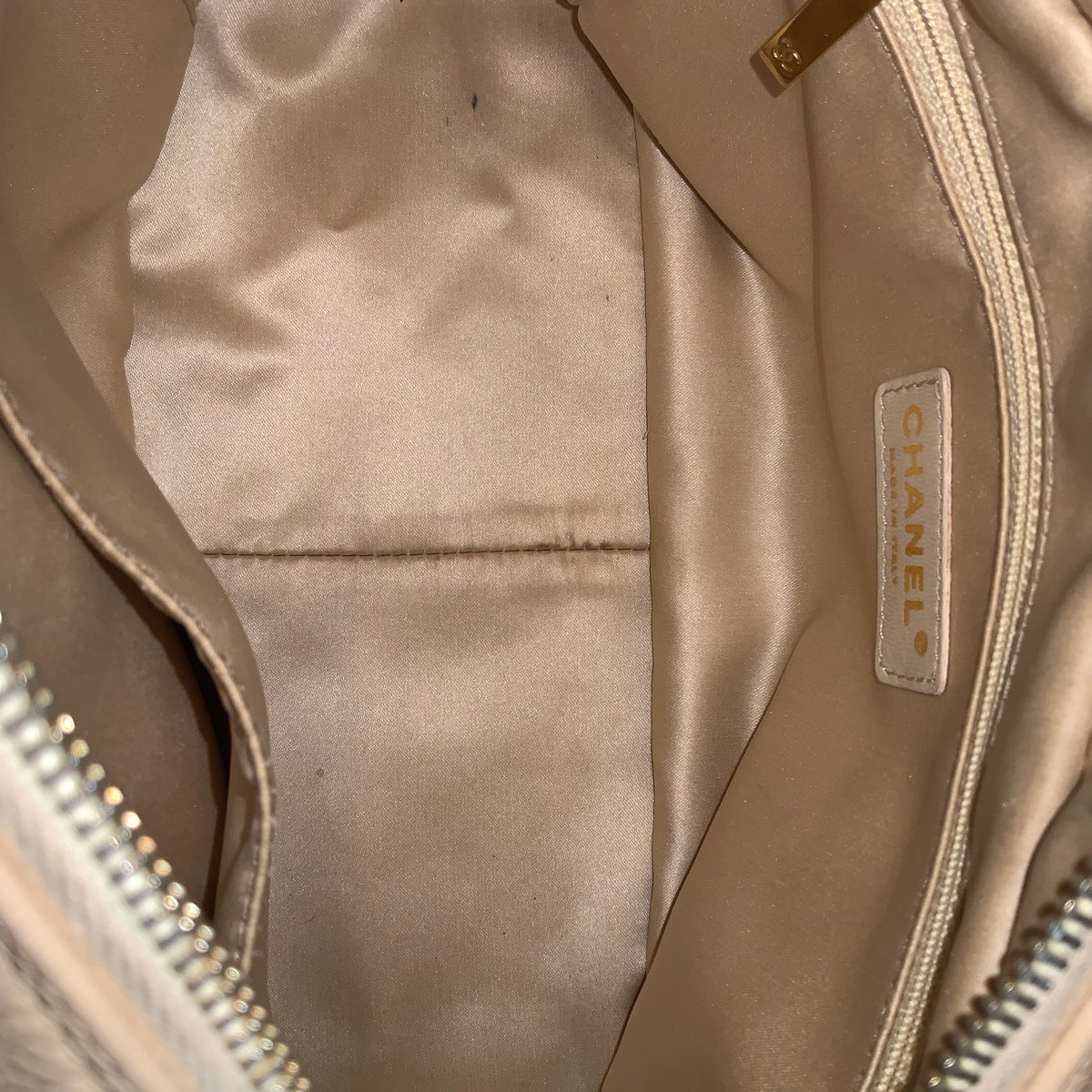 CHANEL Beige Petite Timeless Tote Quilted Caviar Leather