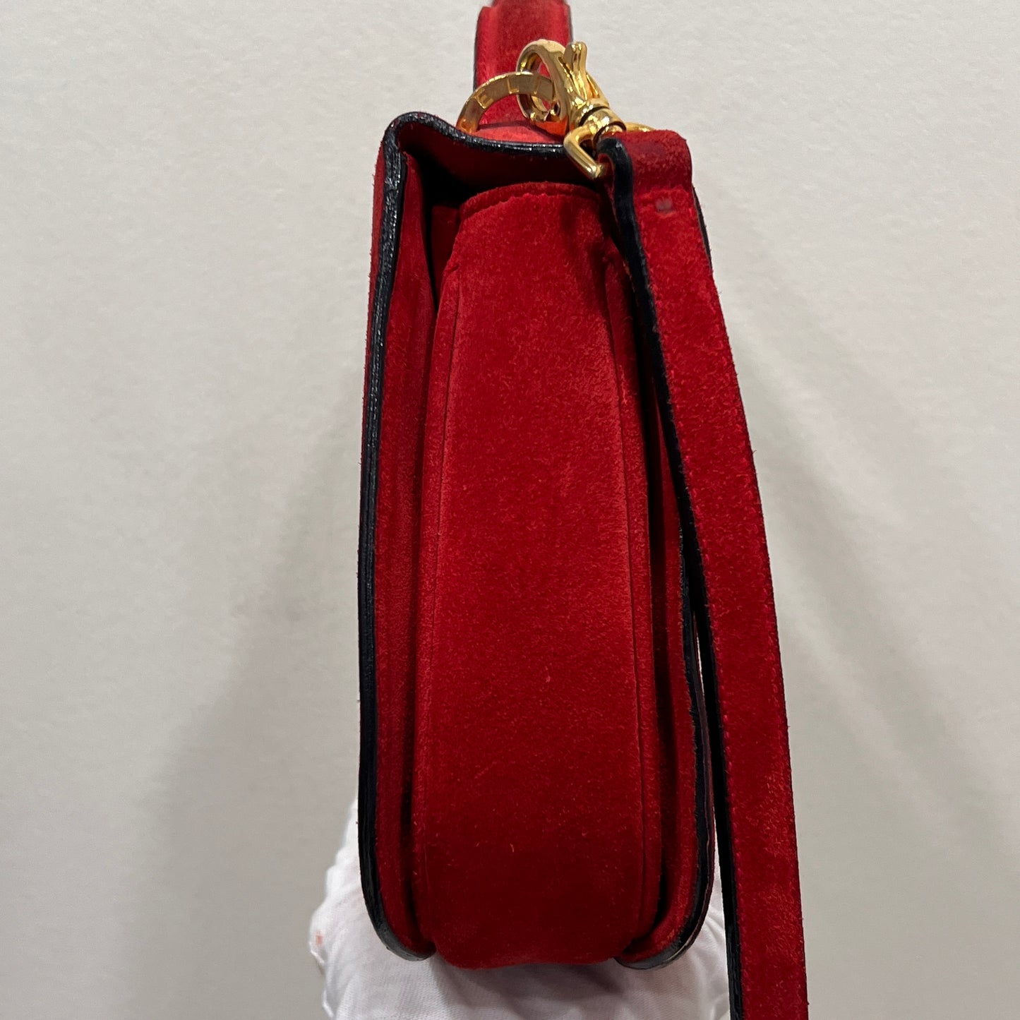 CELINE Horseshoe Red Suede Leather Two-Way Handbag