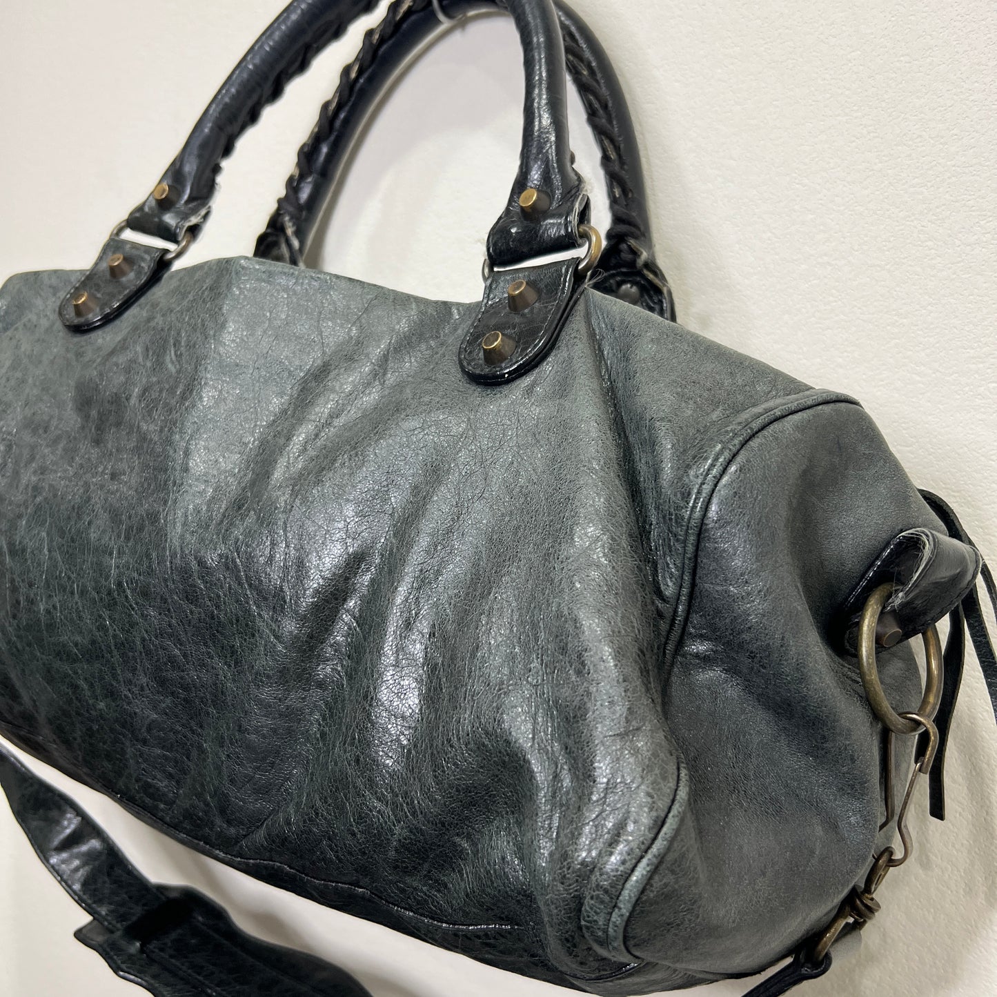 BALENCIAGA Anthracite Leather Motorcycle Twiggy Bag