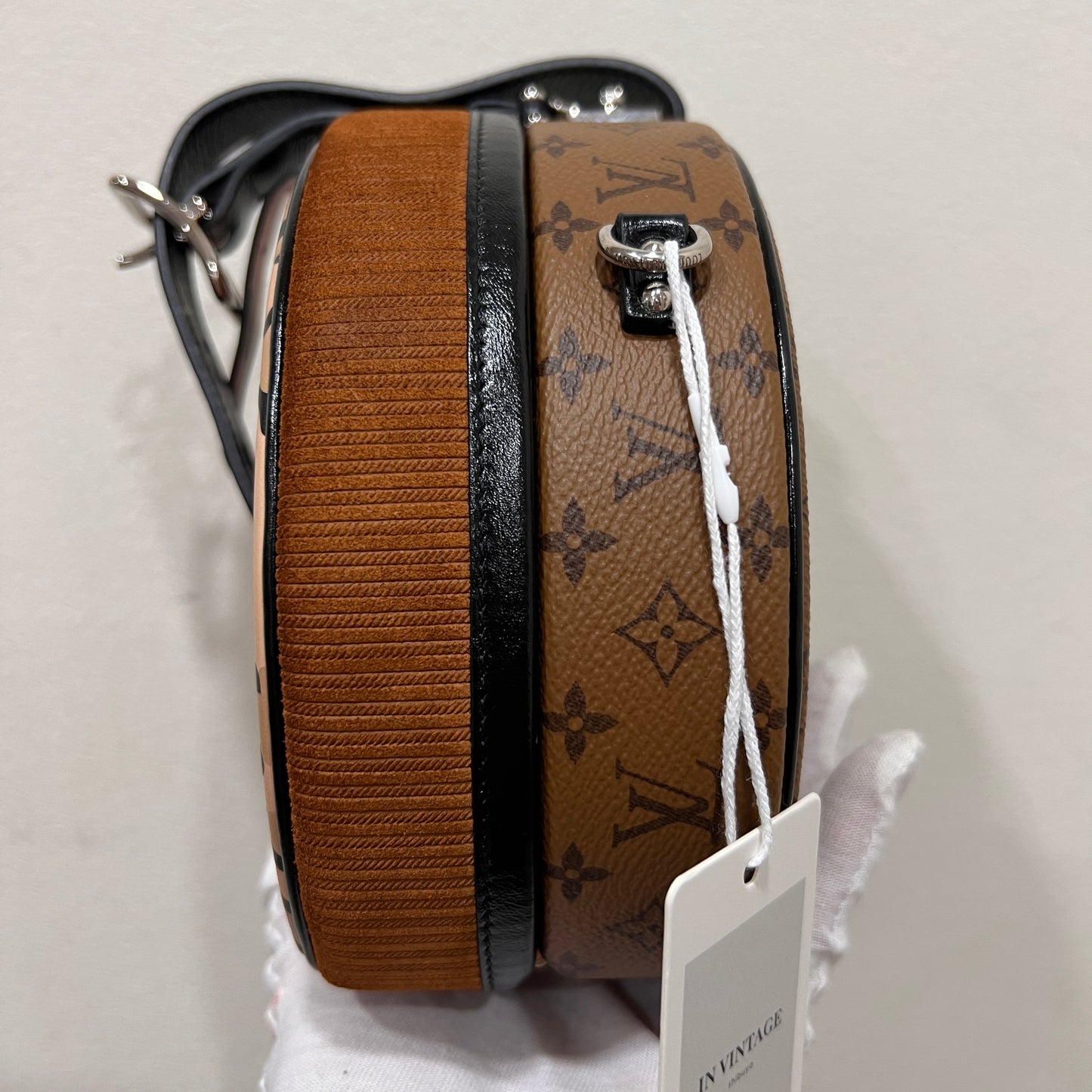 LOUIS VUITTON Brown Reverse, Corduroy,Leopard Petit Boite Chapeau Souple Bag unused