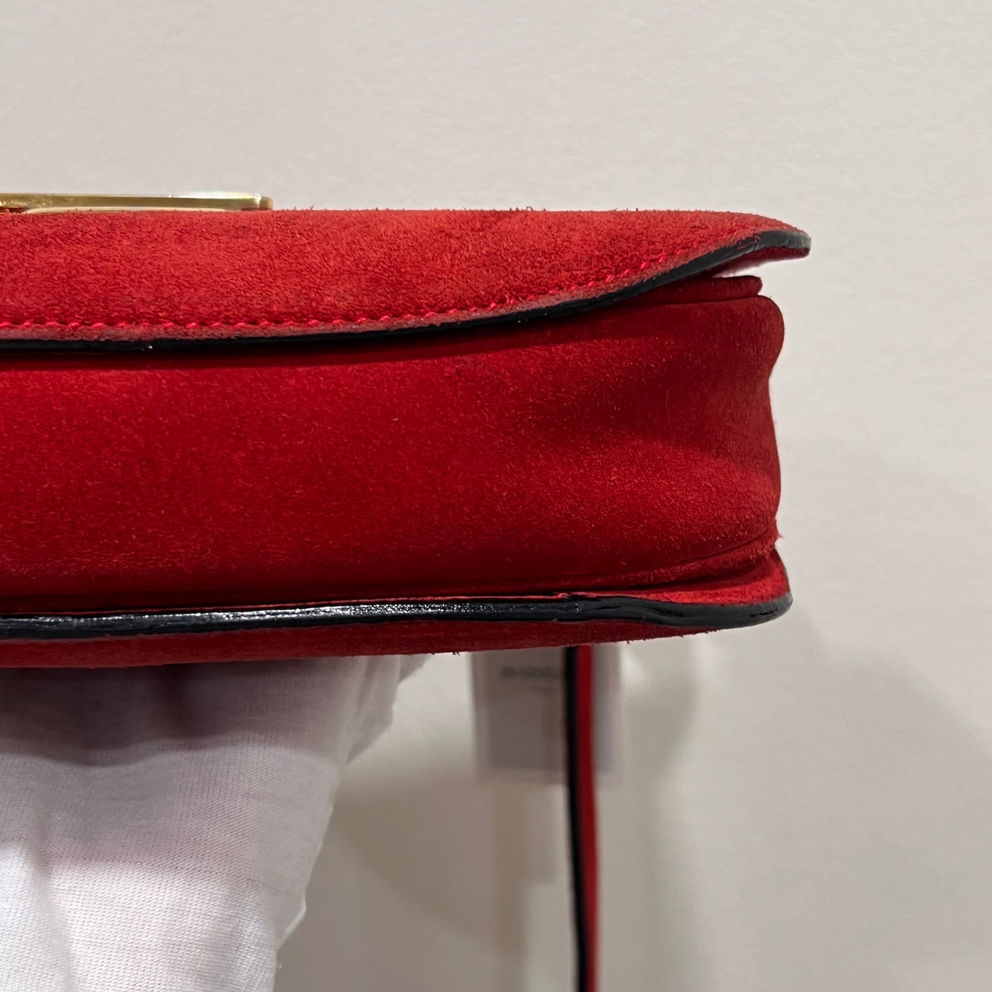 CELINE Horseshoe Red Suede Leather Two-Way Handbag