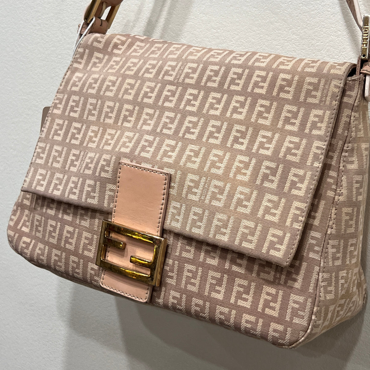 FENDI Mamma Baguette Zuccino Canvas in Old Rose Gold