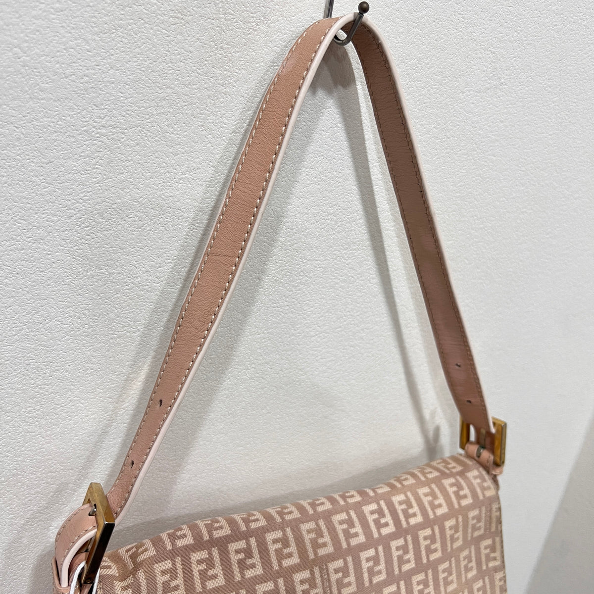 FENDI Mamma Baguette Zuccino Canvas in Old Rose Gold